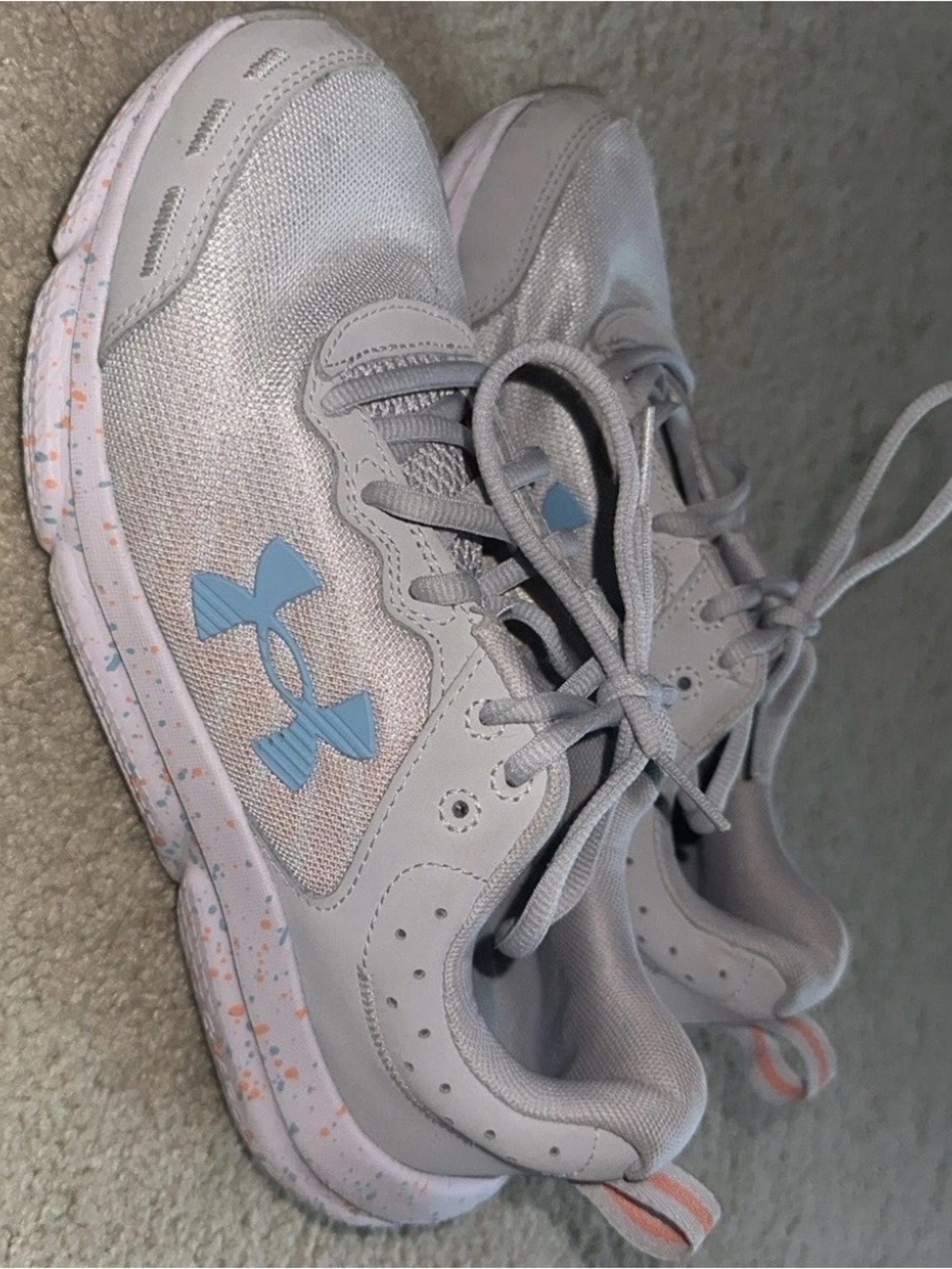 Under Armour Charged Assert 10 Paint Splatter Gray/Blue Mesh Low Top Sneakers